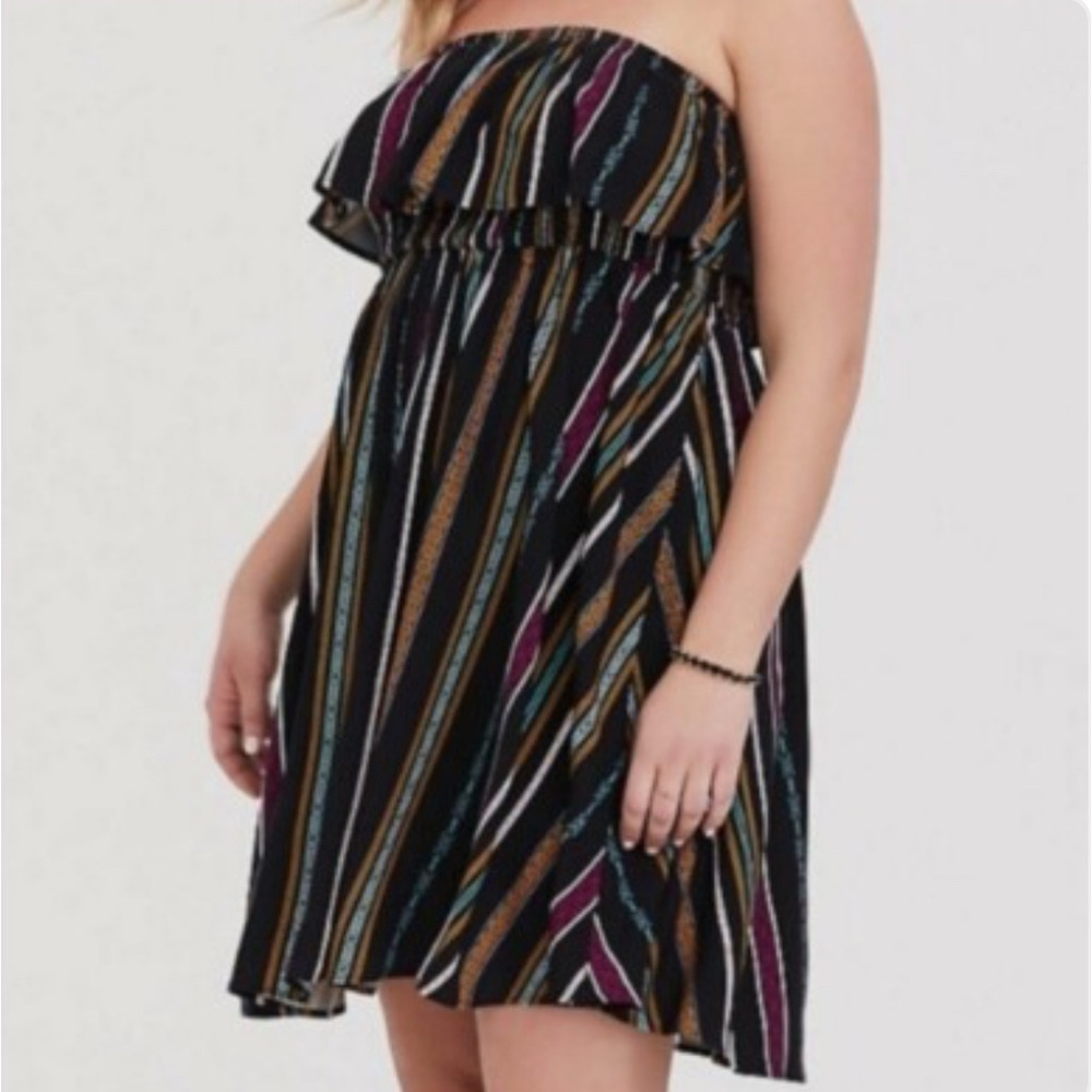 TORRID BLACK MULTICOLORED STRIPED RUFFLE TOP DRESS 3X PLUS
